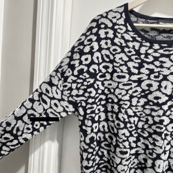 (7) - Nina Leonard Leopard Print Silver Metallic Knit Crewneck Sweater 2X - Picture 4 of 9